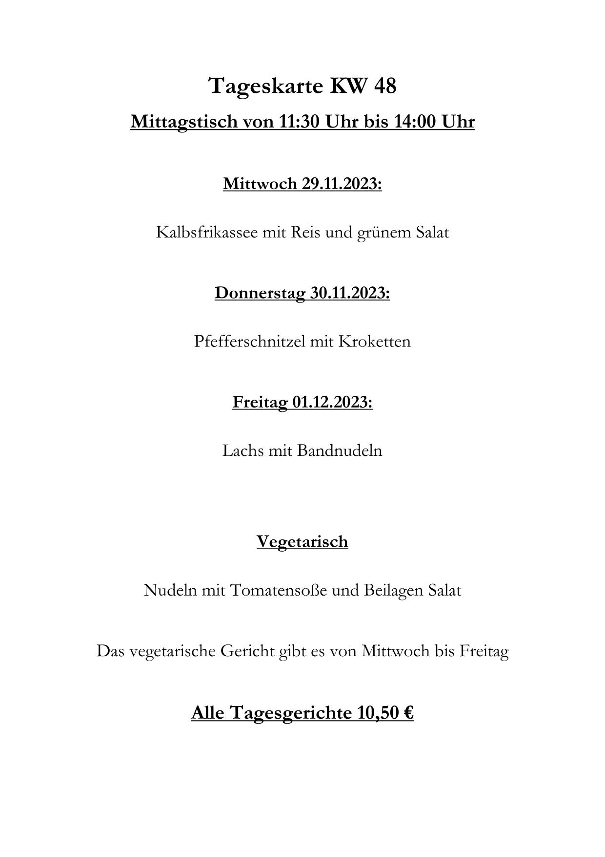 Tageskarte im Deutschen Haus Neuhof